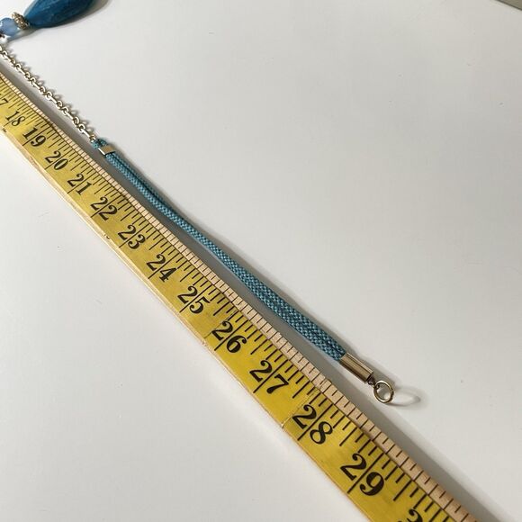 Sequin Blue Agate Stone Tassel Corded Necklace Gold Tone Boho Statement Chunky - Picture 7 of 8